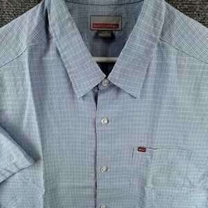 Quiksilver Rayon Polyester Check Short Sleeve Large Point Blue Pocket Mens Shirt